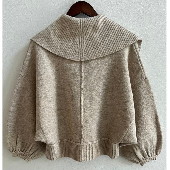 Robbi & Nikki Wool Blend Tan Cropped Toggle Sweater Jacket Balloon Sleeves XS - Picture 7 of 11